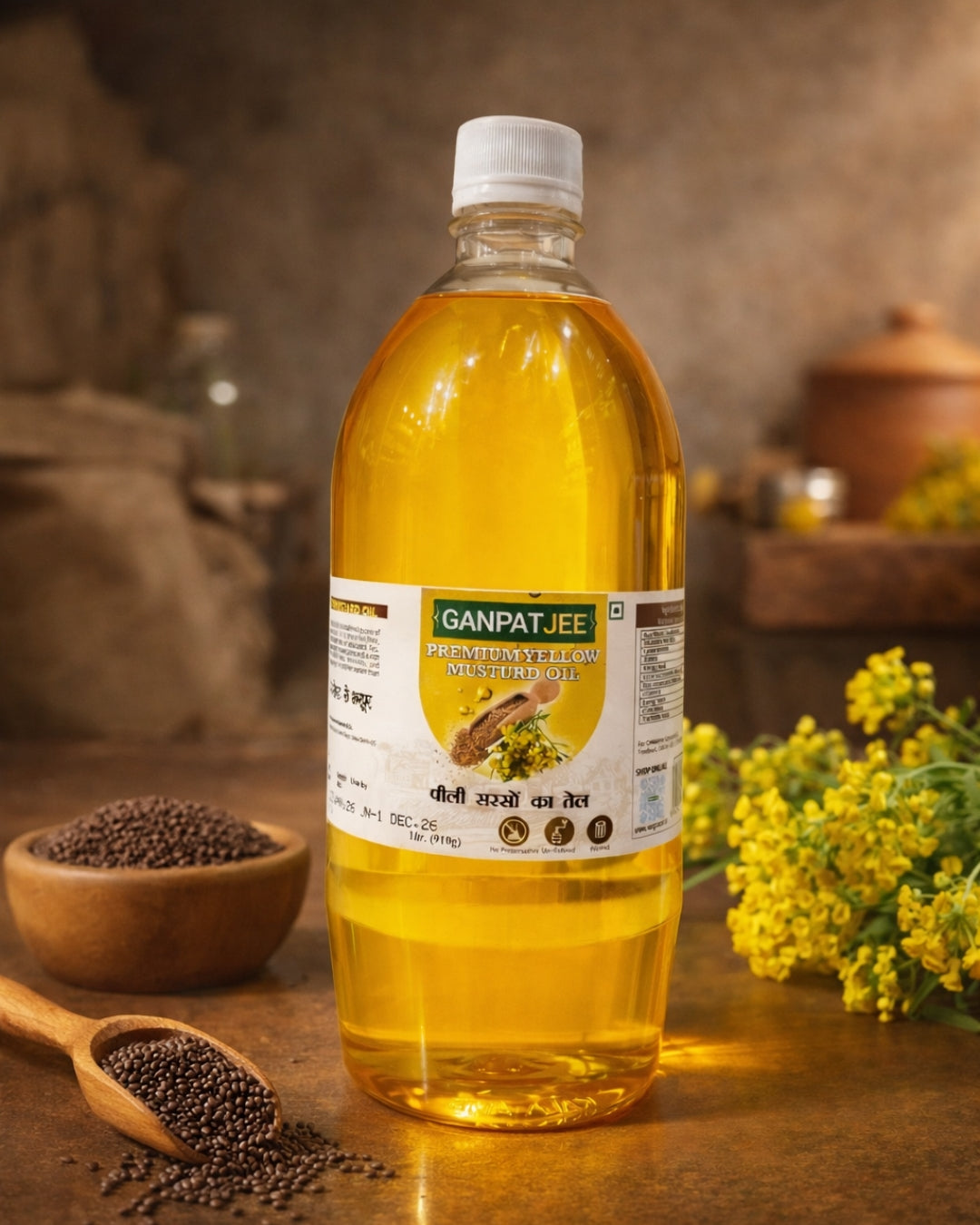 Ganpatjee Cold Pressed Yellow Mustard Oil 1L | Kachi Ghani Sarson Tel